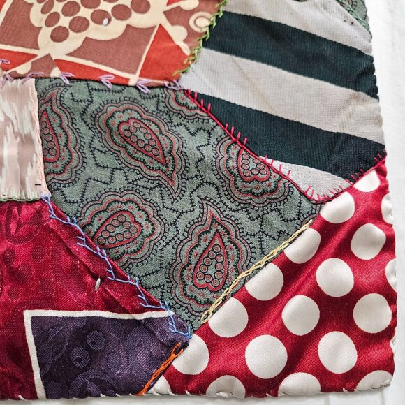 Vint Handmade Crazy Lap Quilt Blanket Silk Scarve Scarf Patchwork Boho 65"x 42" - Picture 3 of 13